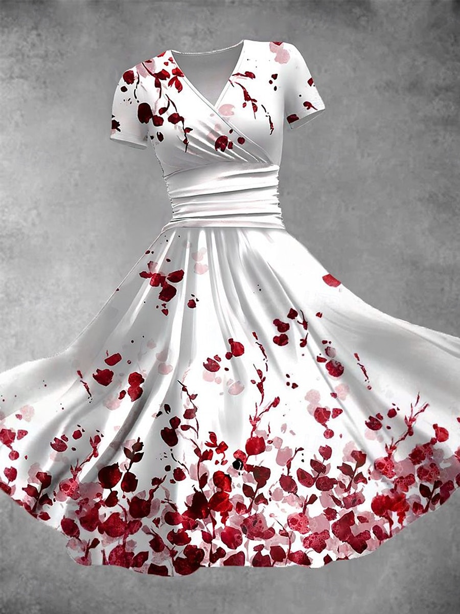 Femmes Robe Midi Robe fourreau Robe d'été Élégant Vacances Occasionnel Coupe régulière Fleuri Graphique Manche Courte Col en V Rouge Bleu Bleu clair Été Printemps de 2025 ? $27.99 –P2