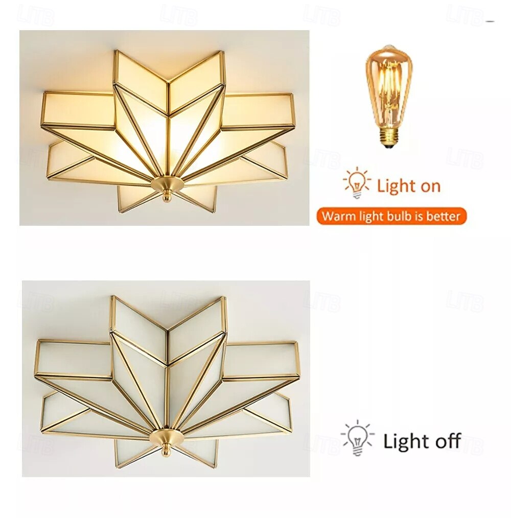 Luminária de teto moderna de LED com 4 luzes, vidro fosco chanfrado, montagem embutida, luminária tradicional de latão com estrela próxima ao teto, luminária pendente decorativa para sala de estar de 2025 por $364.19 –P10