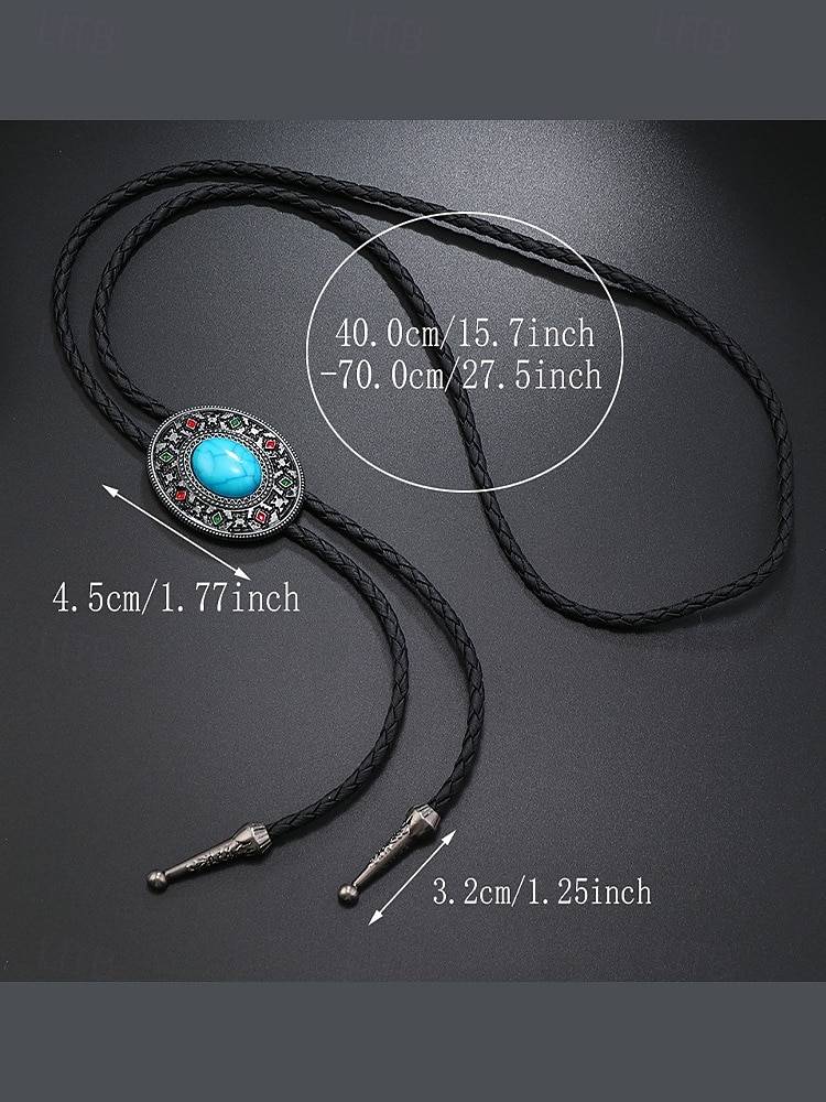 Men's Turquoise Bolo Tie Necklace – Western Cowboy Vintage Style Leather Rope Neckwear with Metal Pendant for Rodeo Weddings and Country Music Events 2026 - $9.99 –P6