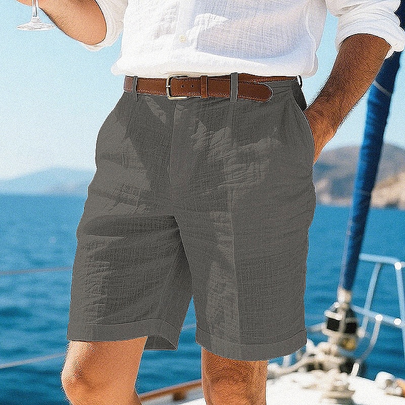 Herr Shorts Linne Shorts Sommarshorts Beach Shorts Ficka Knappar Slät Komfort Andningsfunktion Kort Semester Helgdag Strand Hawaiisk Boho Svart Vit 2025 - $21.99 –P5