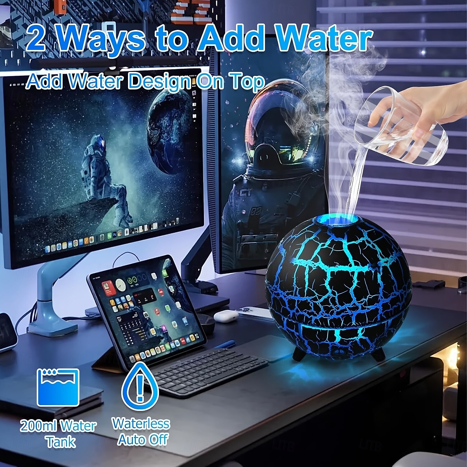 Diffuseur d'arômes silencieux inspiré du volcan alimenté par USB avec veilleuse colorée - humidificateur d'huiles essentielles pour une ambiance relaxante dans la chambre à coucher du bureau à de 2025 ? $51.99 –P4