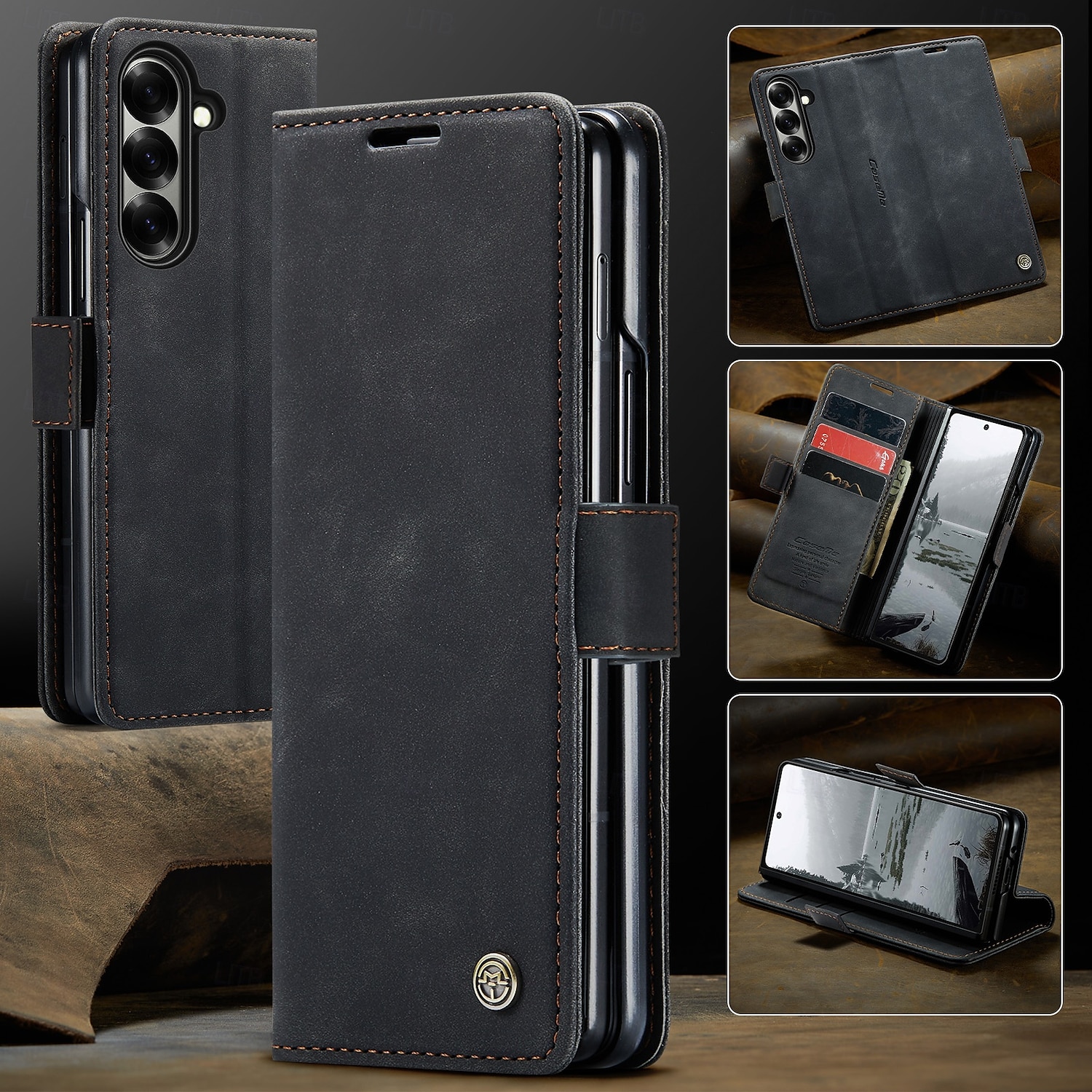 2025年 電話 ケース 用途 サムスンのギャラクシー Zフォールド7 フリップカバー キックスタンド TPU PUレザー コレクション – $15.99 –P2