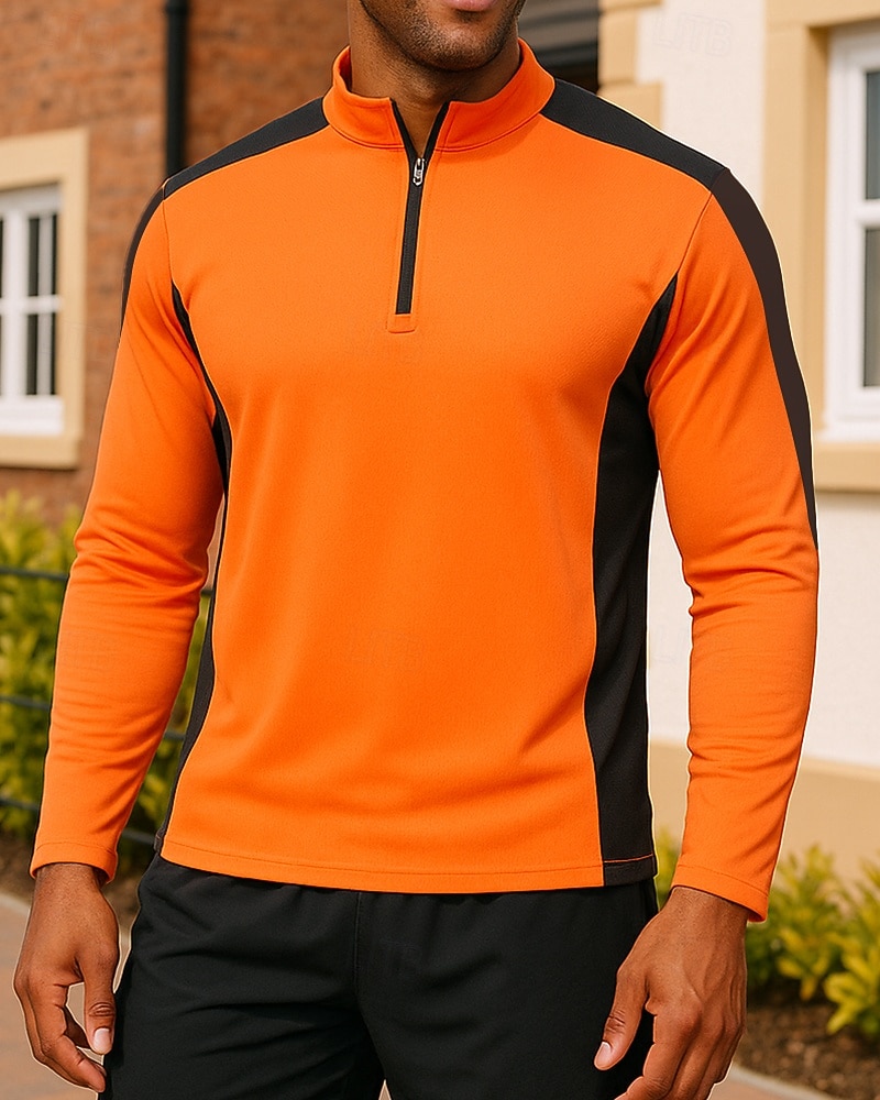 Муж. Рубашка тренировки Беговой верх Молния Длинный рукав Верхняя часть Одежда для спорта и отдыха Осень Пэчворк Быстровысыхающий Влагоотводящие Тренировка в тренажерном зале Тренировки Бег 2025 - $20.99 –P1