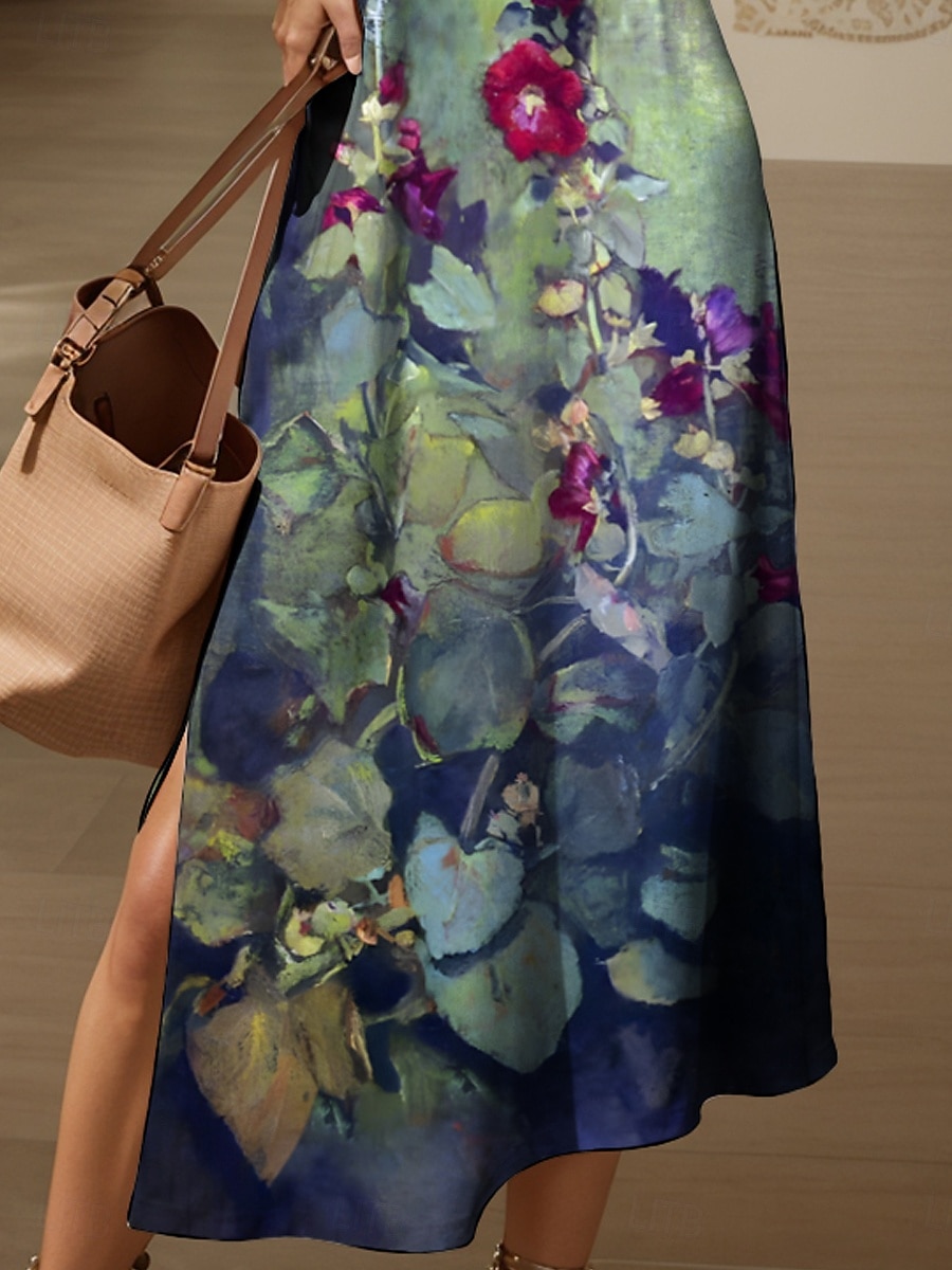 Dame Maxikjole Uformell kjole Solkjole Kjole med A-linje Elegant Ferie Fritid Strand Normal Nyanse Blomstret Grafisk Kortermet V-hals Rød Blå Lilla Grønn Sommer Vår 2025 - $28.99 –P3