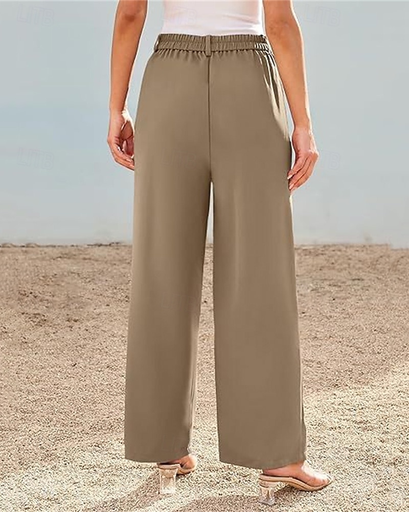 Dam Brett skaft Byxor Streetwear Ledigt Fullängd Hög midja Ensfärgat Ficka Mateial som andas Mjuk Microelastisk Semester Gata Dagliga kläder Svart Röd Brun Kaki Vår Höst Normal 2025 - $19.99 –P11