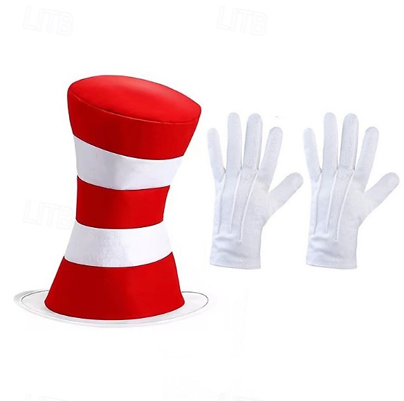 Kočka v klobouku Sukénka Sada příslušenství Vysoký klobouk Postavy z pohádek Filmové kostýmy for Unisex Dospělé předvečer Všech svatých Karneval Světový den knihy Výkon Vzdělávací převlékání 2025 - $23.29 –P4