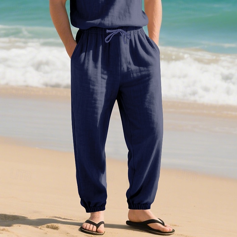 Per uomo Joggers Pantaloni di Lino Pantaloni Pantaloni Estivi Pantaloni da Spiaggia Tasca Coulisse Elastico in vita Semplice Comodità Traspirante Vacanza Quotidiano Ferie Hawaiano Boho Nero Bianco del 2025 a $18.99 –P3