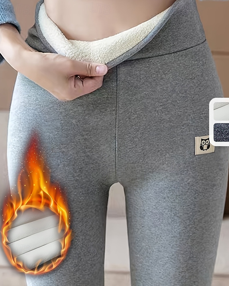 Dame Fleecebukser Leggings Gatemote Fritid Full lengde Naturlig عادي Elastisk midje Hold Varm Dagligdagstøy Ut på byen Gateklær lysegrå Mørkegrå Vinter Normal 2025 - $18.99 –P1