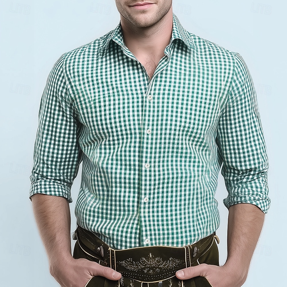 Homme À carreaux Oktoberfest traditionnel Chemise Chemise Boutonnée Chemises Trachten manche longue Occasionnel Tenue Quotidienne Fête Été Printemps Col Rabattu Impression 3D Chemise en lin Bleu Vert de 2026 ? $27.99 –P2