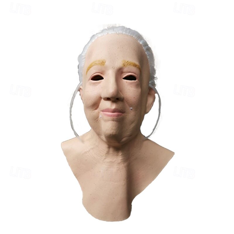 Mască de Halloween pentru bunica, costume realiste și înfricoșătoare, mască facială din latex, mască de groază pentru femeie în vârstă, recuzită de petrecere de vrăjitoare înfricoșătoare 2025 - $34.99 –P1