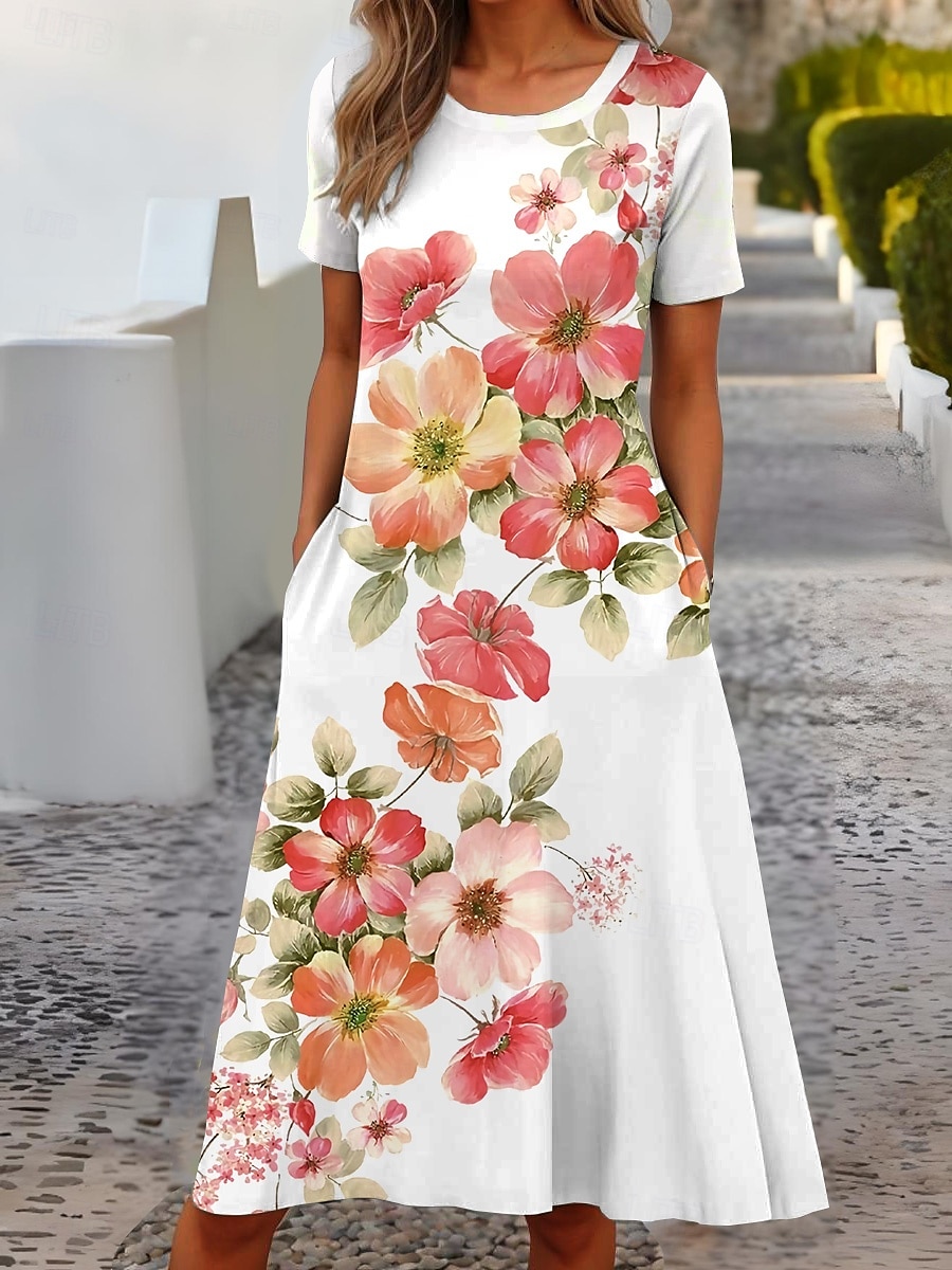 Women's Mini Dress T Shirt Dress Tee Dress Sundress Shift Dress A Line Dress Vacation Casual Boho Party Beach Regular Fit Floral Graphic Short Sleeve Crew Neck White Pink Red Blue Summer Spring 2025 - $23.99 –P5