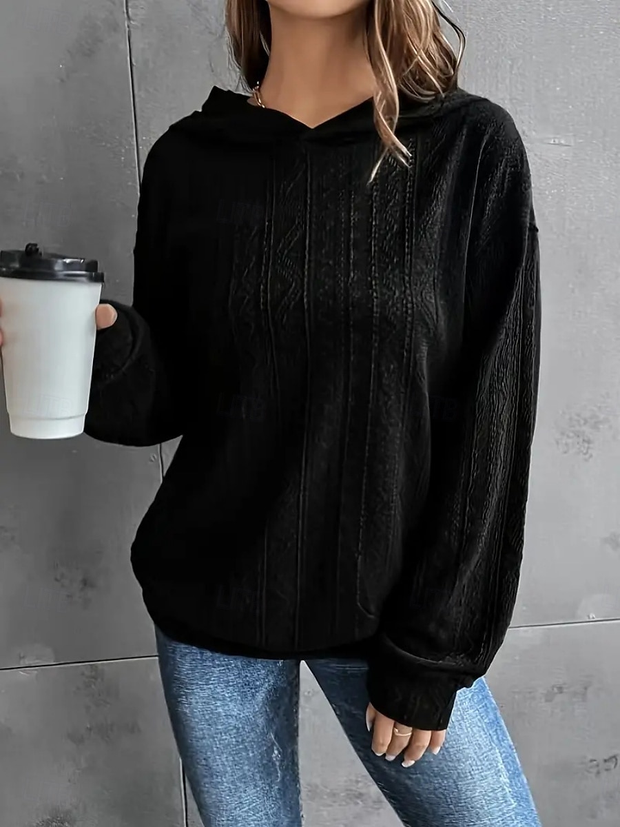 Mulheres Pulôver Moletom Com Capuz Tecido Casual Manga Longa Com Capuz Tops regulares Rua Dia a Dia Preto Azul Verde Café Outono Inverno de 2025 por $22.99 –P4