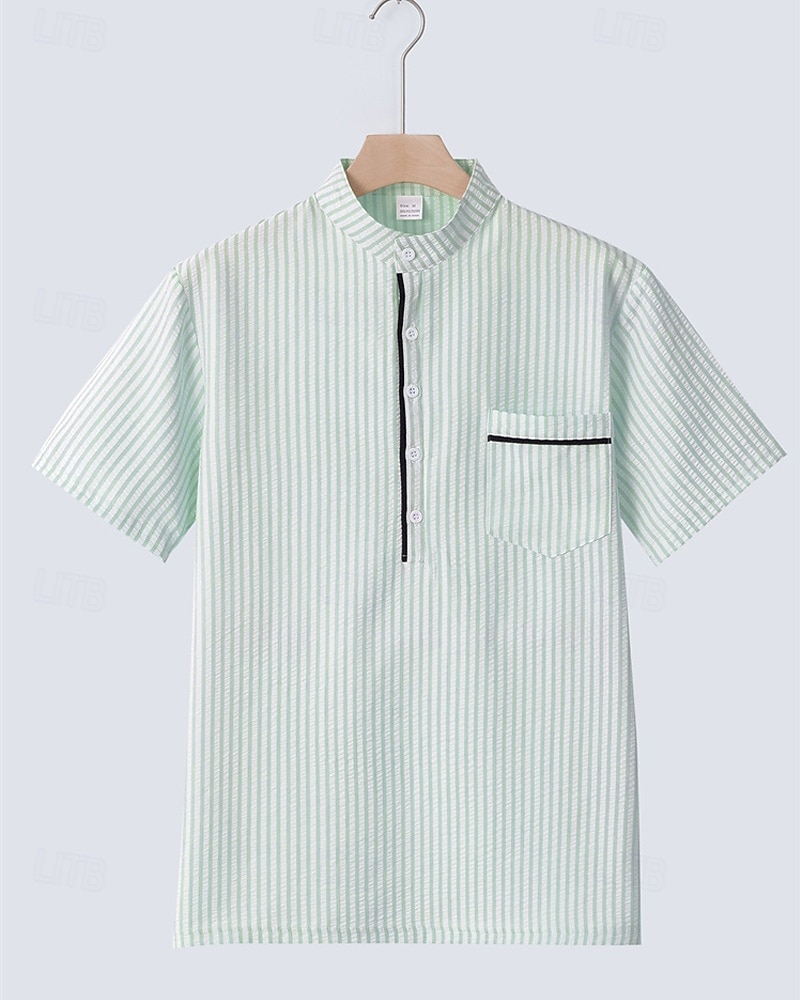 Men's Polo Shirts Golf Shirt Outdoor Daily Wear Banded Collar Short Sleeve Fashion Hawaiian Stripe Pocket Summer Regular Fit Black Blue Sky Blue Green Apricot Polo Shirts 2026 - $21.99 –P2