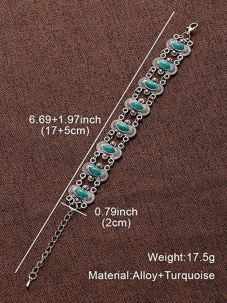 Vintage boho turquoise stenen armband voor dames – antiek verzilverd kettingschakelontwerp voor casual wear, feestjes en cadeaus 2025 - $7.99 –P8