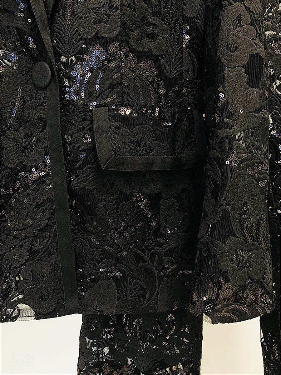 Conjunto de Calças Vestido da Mãe da Noiva Vestido Elegante Colarinho de Camisa Comprimento do Tornozelo Renda Mangas Longas com Cor Sólida de 2025 por $149.99 –P16