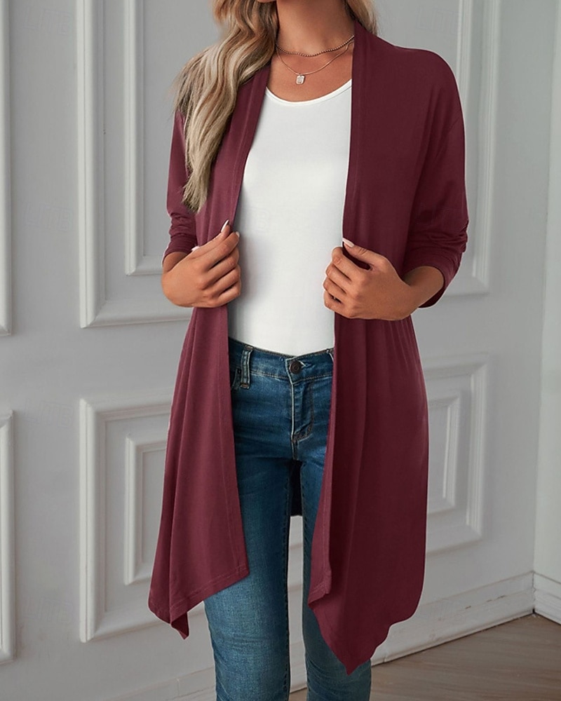 Damen Pullover Strickjacke Urlaub Mode Täglich Einfarbig Gerippt Öffnung vorne Gestrickt Langarm Lange Oberteile Stricken Ferien Ausgehen Wochenende Schwarz Weiß Herbst Winter 2025 - $22.99 –P3