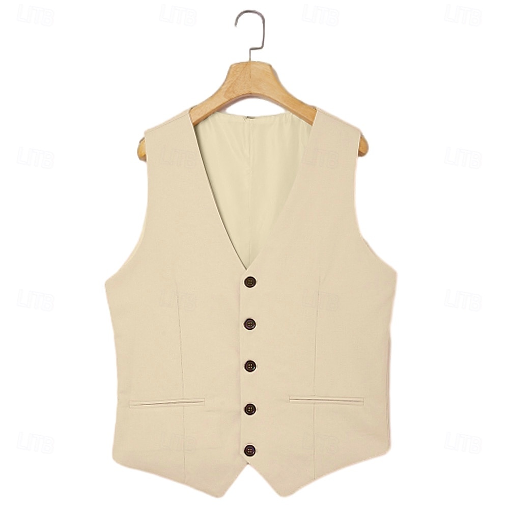 Heren Trouwaanzuiten Linnen Khaki Mode Zomer Effen Kleur Tailored Fit 3-delig Enkel knop Twee knopen 2025 - $139.99 –P8