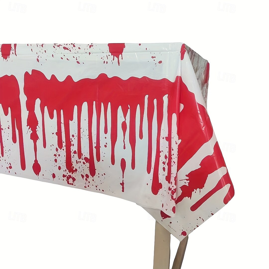 2025年 ハロウィンプラスチックテーブルカバー1枚 (54インチ×108インチ/137cm×274cm) - 血まみれの手のデザイン、不気味な赤いスプラッターパターン、機械製、パーティーに最適 &ホームデコレーション パーティーテーブルカバー 不気味なテーマのデコレーション pl  コレクション – $12.49 –P5