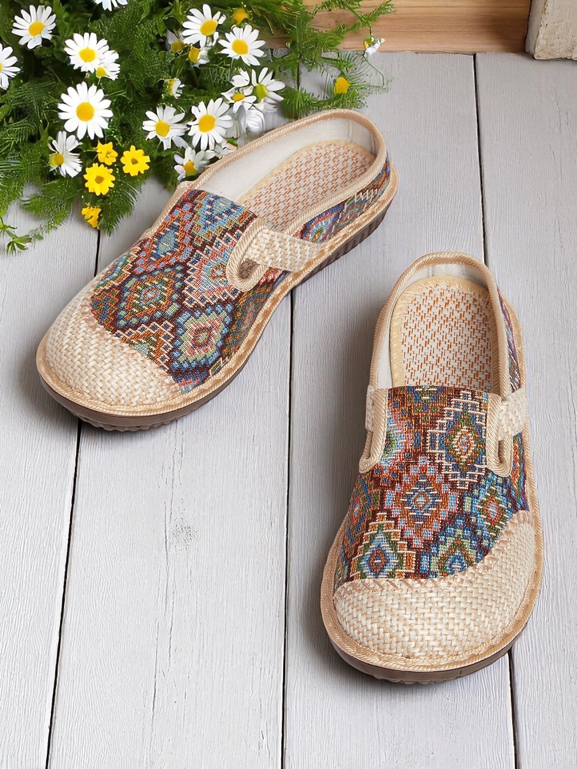 Etnische instappers voor dames – vintage-geïnspireerde comfortabele platte schoenen voor tuinwandelingen, natuurreizen en boho-outfits 2026 - $18.99 –P2