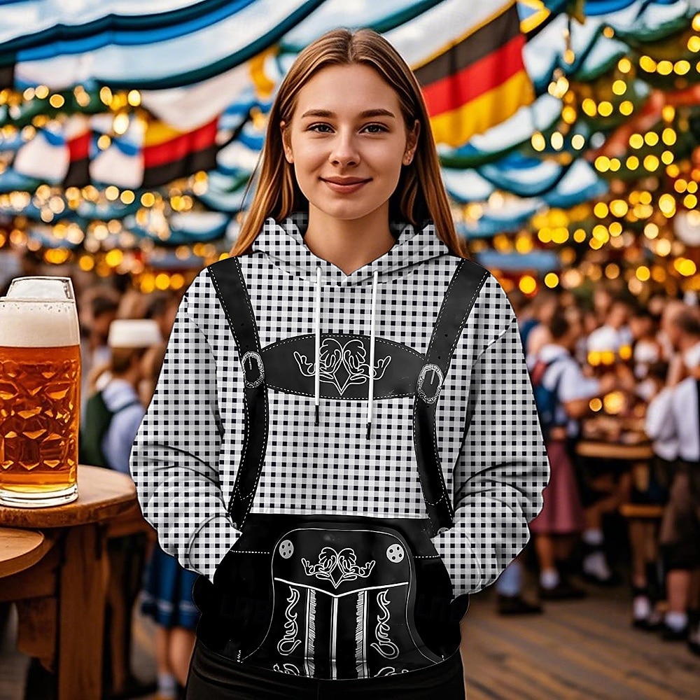 Pivo Oktoberfest Kapuce Tisk Přední kapsa Grafika Pro Dámské Dospělé Karneval Pivo Oktoberfest 3D tisk Dovolená Párty 2025 - $29.99 –P2