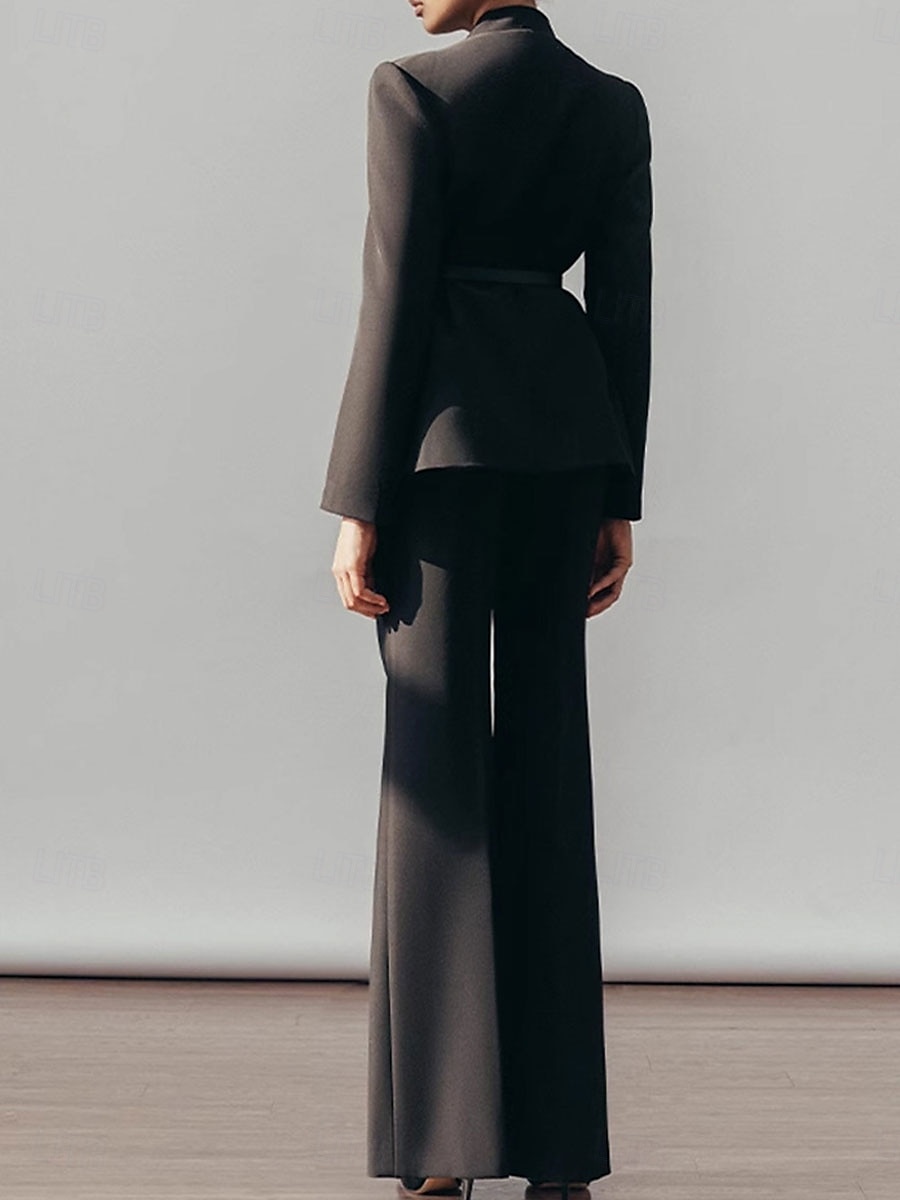 Tvådelad Byxdress Brudens Mor Kragefri Plisserad Blazer Set V-Nacke Långa Ärmar Golvlängd Byxor 2025 - $169.99 –P10