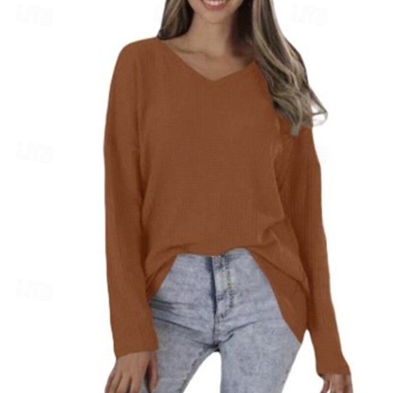 Femmes Pull Occasionnel Doux Couleur Unie Côtelé Col en V Tricoté manche longue Hauts Réguliers Tricoter Sortir Week-end Rose Claire Kaki Automne Hiver de 2025 ? $17.49 –P2