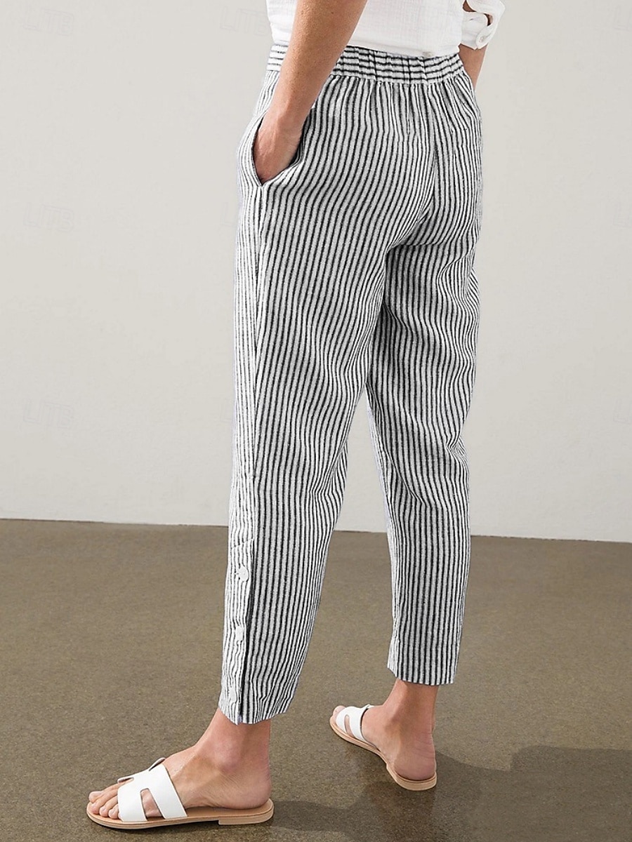 Per donna Chinos Vacanza Casual Lunghezza intera Vita Alta A righe Tasca Fascia Elastica Stampa Comodo Morbido Confortevole Micro-elastico All'aperto Streetwear Esercito verde Nero Rosa Blu Estate del 2025 a $19.99 –P11