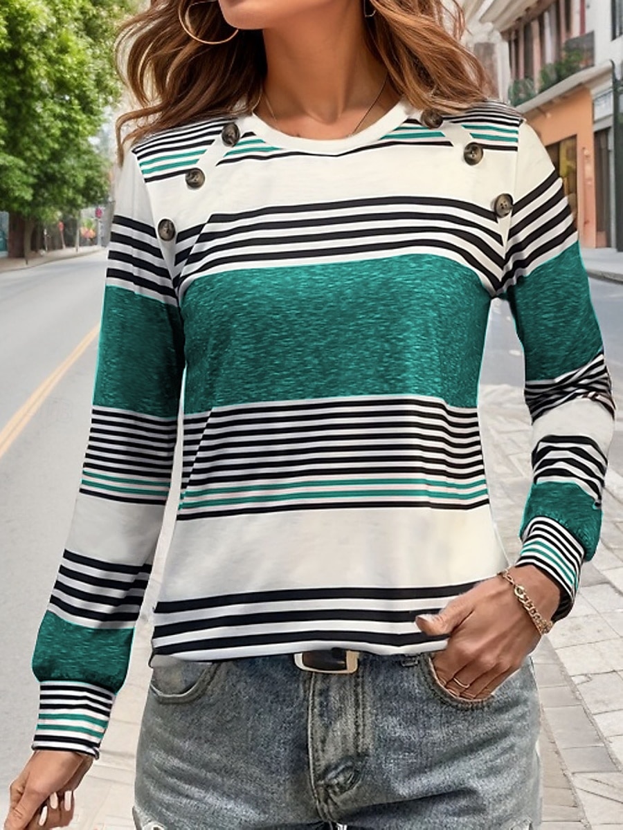 Női Ing Csíkos Stílusos Alkalmi Hosszú ujj Terített nyak Normál felsők Napi Gombok Nyomtatott Rubin Lóhere Szürke Tavasz Ősz 2025 - $19.99 –P6