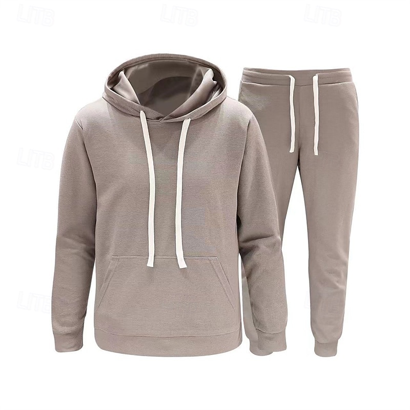 Men's Hoodie Tracksuit Sweatsuit Black White Camel Orange Light Grey Hooded Plain 2 Piece Sports & Outdoor Daily Holiday Polyester Streetwear Basic Casual Spring Autumn / Fall Clothing Apparel Hoodies 2025 - $23.99 –P6