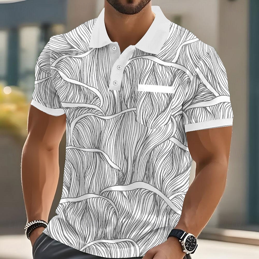 Miesten Geometrinen Viiva Polo Lyhythihainen Poolopaidat Kauluspaidat Business Casual ulko- Urheilu- ja treenivaatteet Arki-asut Tasku 3D-tulostus Napit Kesä Sininen Purppura Ruskea 2025 - $20.99 –P6