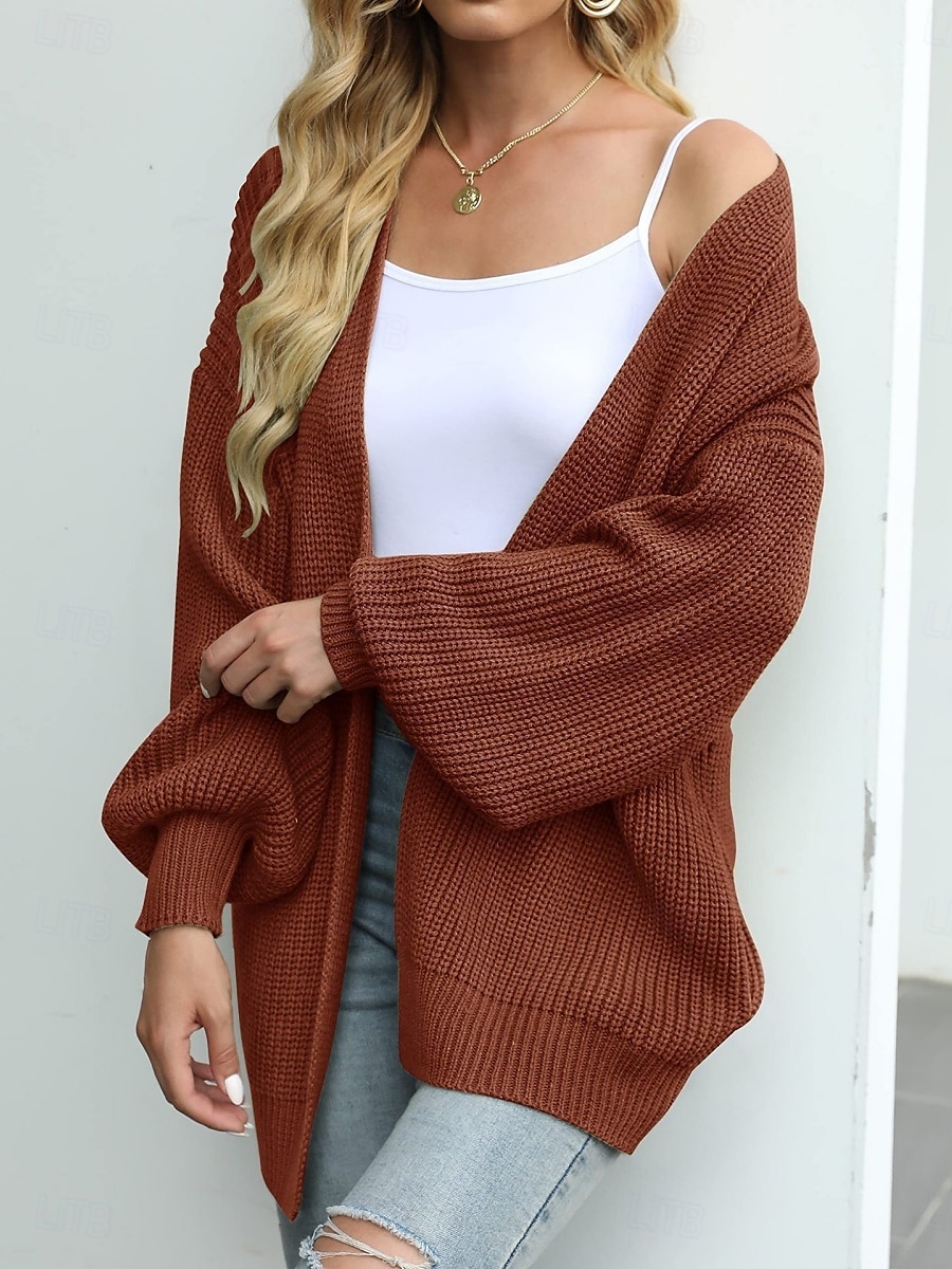 Pentru femei Pulover Bluza Elegant Modă Șic Stradă Culoare pură Deschis frontal Tricotat Manșon Lung Topuri obișnuite Tricotat În aer liber Zilnic Sfârșit de săptămână Negru Roz Îmbujorat Toamnă Iarnă 2025 - $25.99 –P21