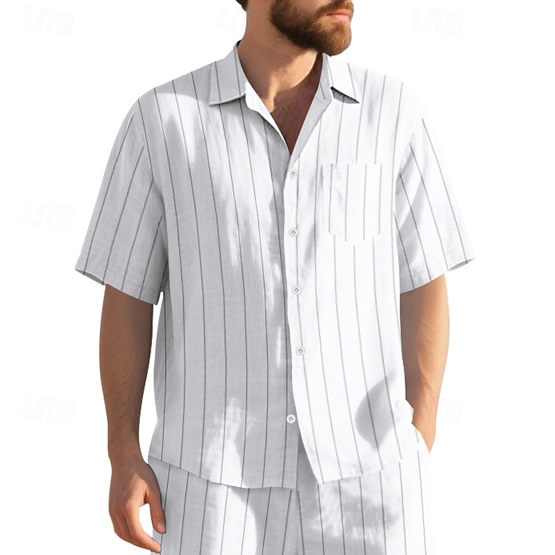 Per uomo Camicia Camicia di lino Camicia casual Camicia con Bottoni Camicia di cotone A righe Vacanza Streetwear Nero Bianco Blu marino Cachi Manica Corta Collo ripiegato Estate Abbigliamento del 2025 a $21.99 –P2