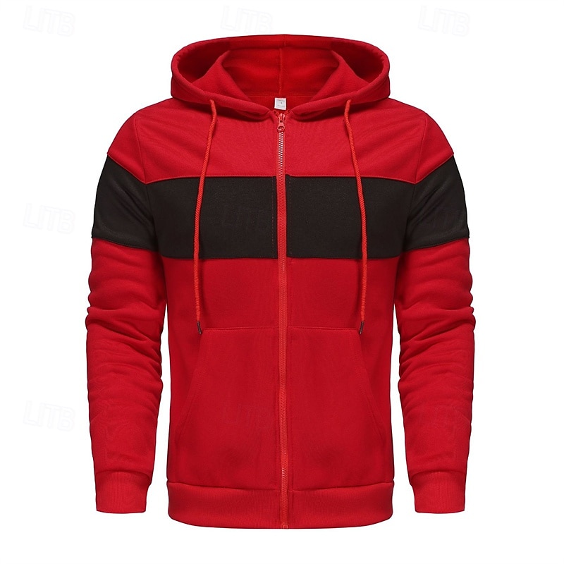 Per uomo Felpa con cappuccio Felpa con cappuccio a zip intera Rosso e nero Nero Rosso Grigio chiaro Grigio scuro Con Cappuccio Blocco di colori Patchwork Sport & Outdoor Quotidiano Ferie Poliestere del 2025 a $23.99 –P5