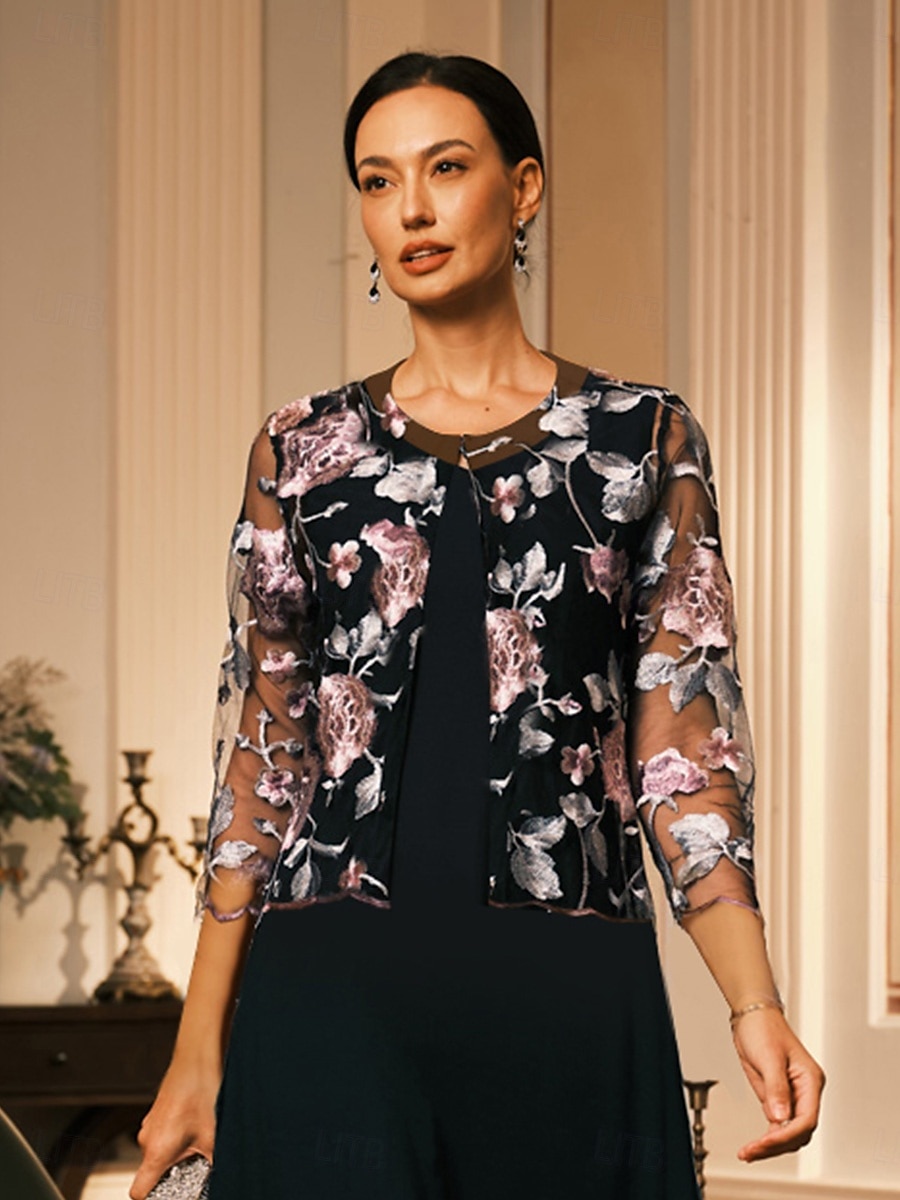 Damen Blazer Leicht Spitze Bestickt Elegant Blumen Formell Kurz Rundhalsausschnitt Lässiger Schnitt Dreiviertelarm Oberbekleidung Schwarz Sommer Frühling 2025 - $49.99 –P2