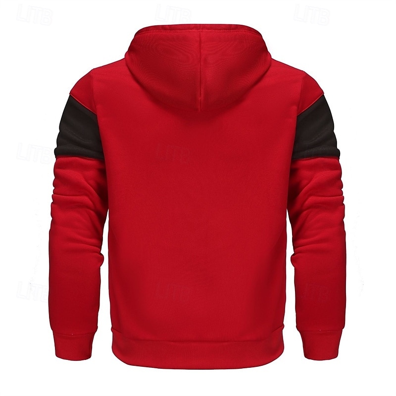 Per uomo Felpa con cappuccio Felpa con cappuccio a zip intera Rosso e nero Nero Rosso Grigio chiaro Grigio scuro Con Cappuccio Blocco di colori Patchwork Sport & Outdoor Quotidiano Ferie Poliestere del 2025 a $23.99 –P6