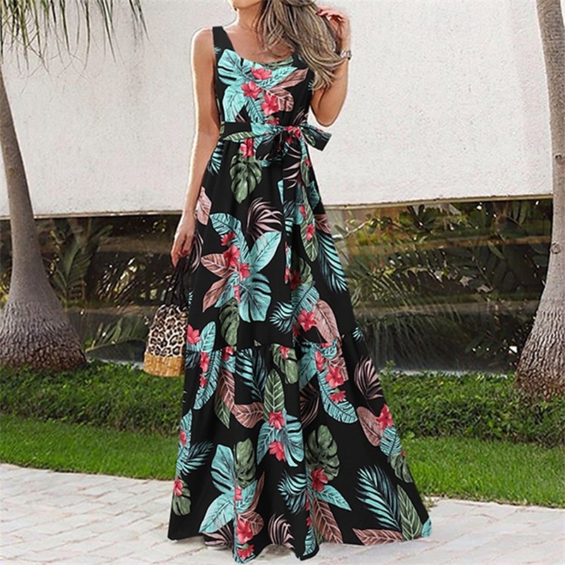 Damen Langes Kleid Maxikleid Freizeitkleid Schwingkleid Sommerkleid Unterkleid Elegant Mode Modern Täglich Strand Wochenende Normale Passform Blume Ärmellos Rundhalsausschnitt Schwarz und Wei 2025 - $20.99 –P4