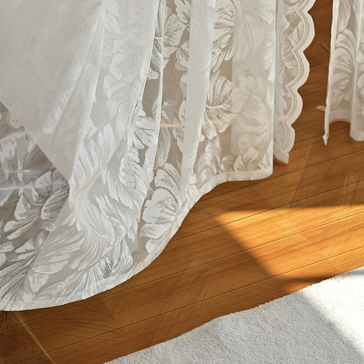 Fransk spetsgardiner lantgårdscalloped trim semi-transparent gardiner broderade fönstergardiner med krok vintage fönsterdraperier för vardagsrum sovrum 2025 - $13.99 –P11