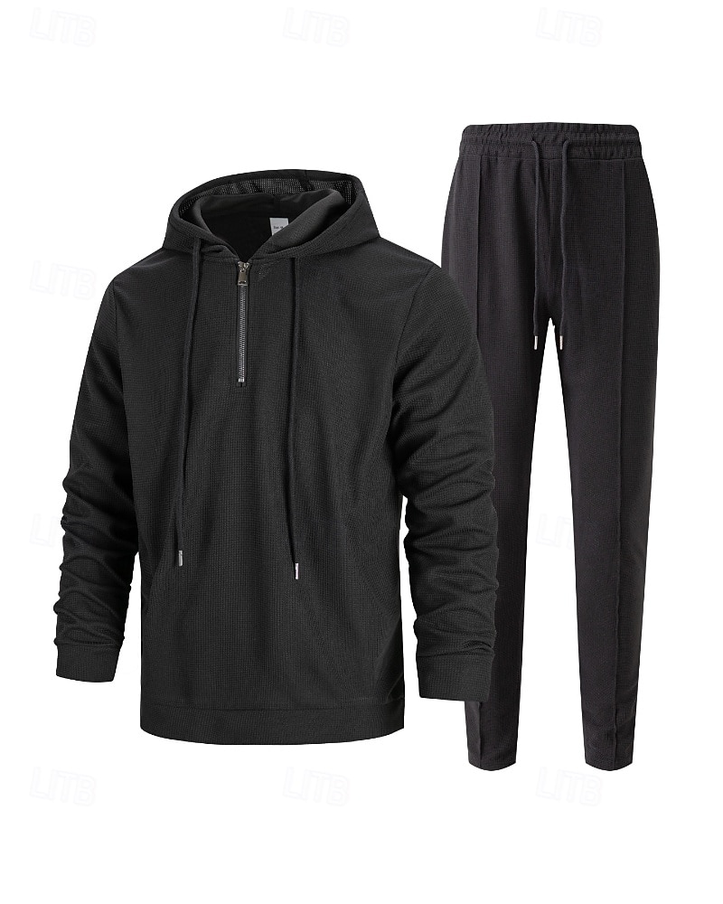 Муж. Спортивный костюм Штаны Спортивные штаны Карман на молнии Однотонный Наборы одежды Осень Черный Белый Тренажерный зал Одежда для спорта и отдыха Бег С защитой от ветра Длинный рукав Спорт 2026 - $34.99 –P8