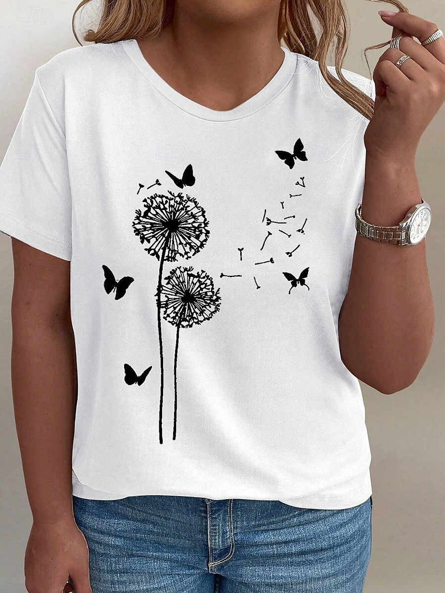 Women's Plus Size Tops T Shirt Floral Striped Print Short Sleeve Crew Neck Casual Daily Polyester Summer White Light Green 2025 - $19.99 –P8
