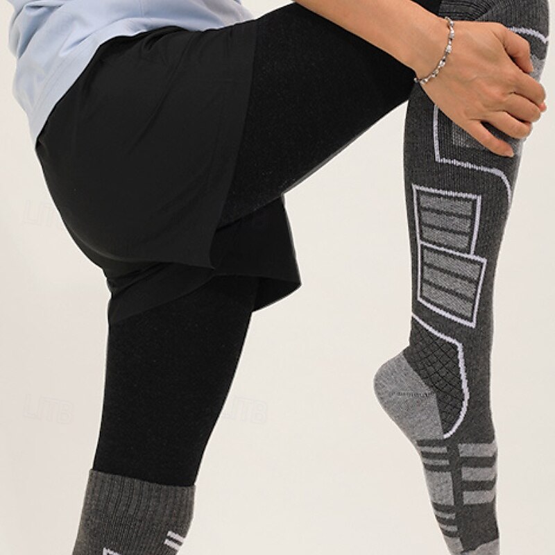 1 Pair Men's Women's merino wool socks Hiking Socks Sports Socks Thermal Warm Breathable Anti Blister Thick Outdoor Over The Calf Patchwork Merino Wool Dark Grey Black Pink for Ski / Snowboard 2025 - $17.59 –P6