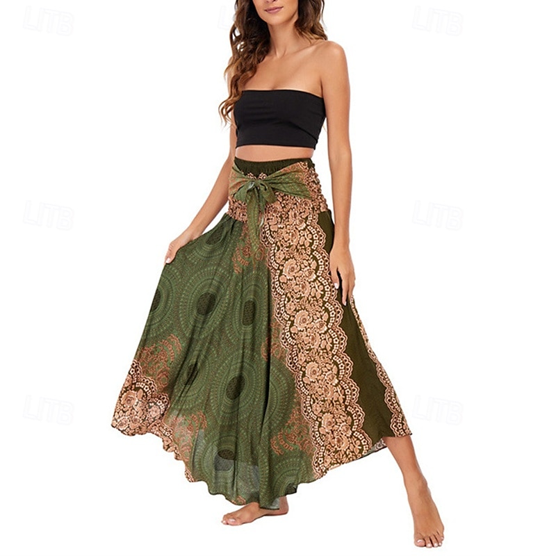 Mujer Falda Línea A Columpio Casual Boho Maxi Alta cintura Faldas Floral Estampado Microelástico Vacaciones Festivos Blanco Vino Azul Real Verde Oscuro Verano Poliéster 2025 - $20.99 –P19