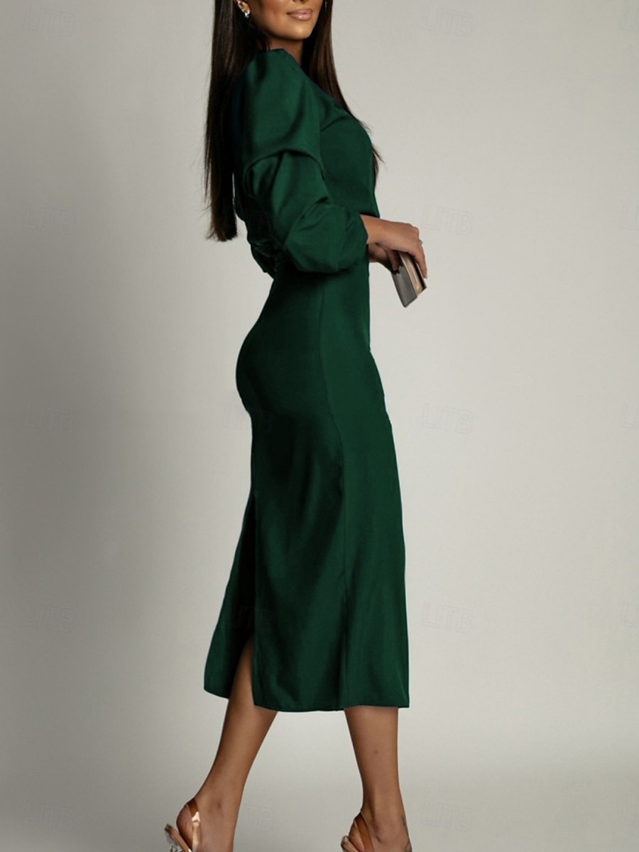 Női Midi ruha Bodycon ruha Félig hivatalos ruhák Iroda Normál Sima Hosszú ujj V-alakú Fekete Lóhere Nyár 2025 - $32.99 –P2