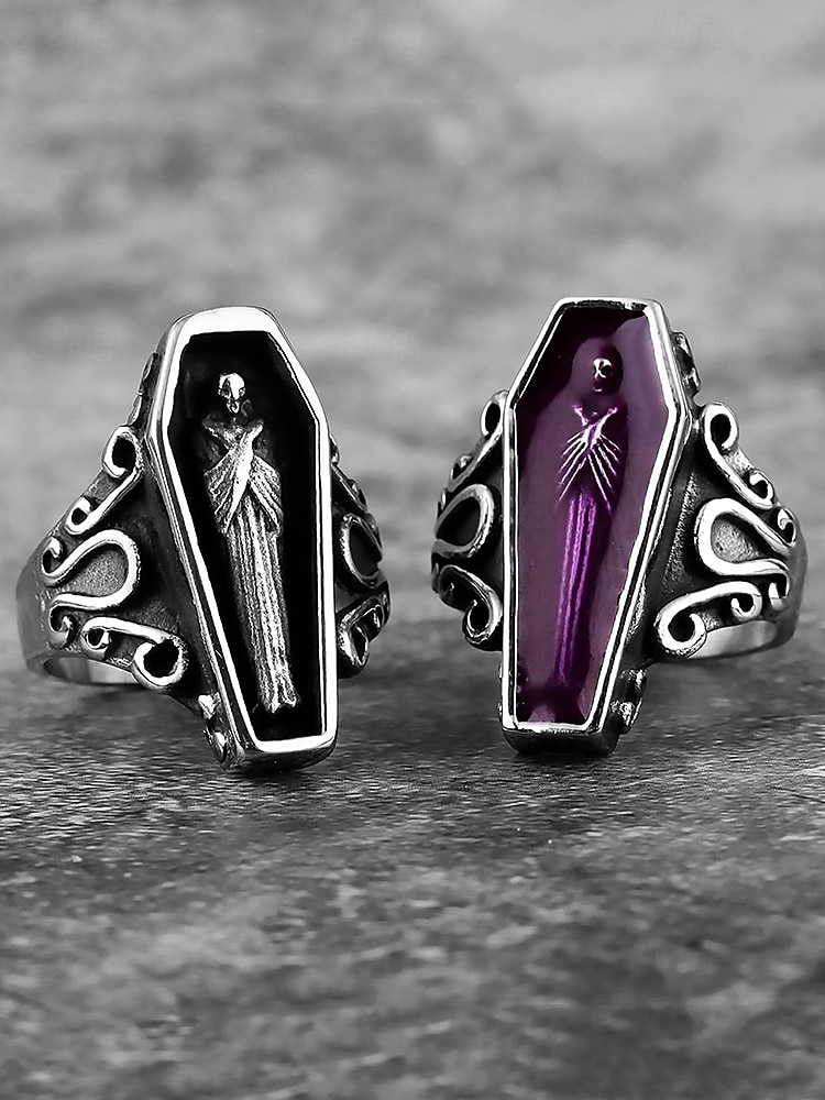 Men’s Gothic Coffin Titanium Steel Ring – Vintage Halloween Party Statement Jewelry with Skeleton Design for Cosplay & Retro Fashion 2025 - $14.99 –P3