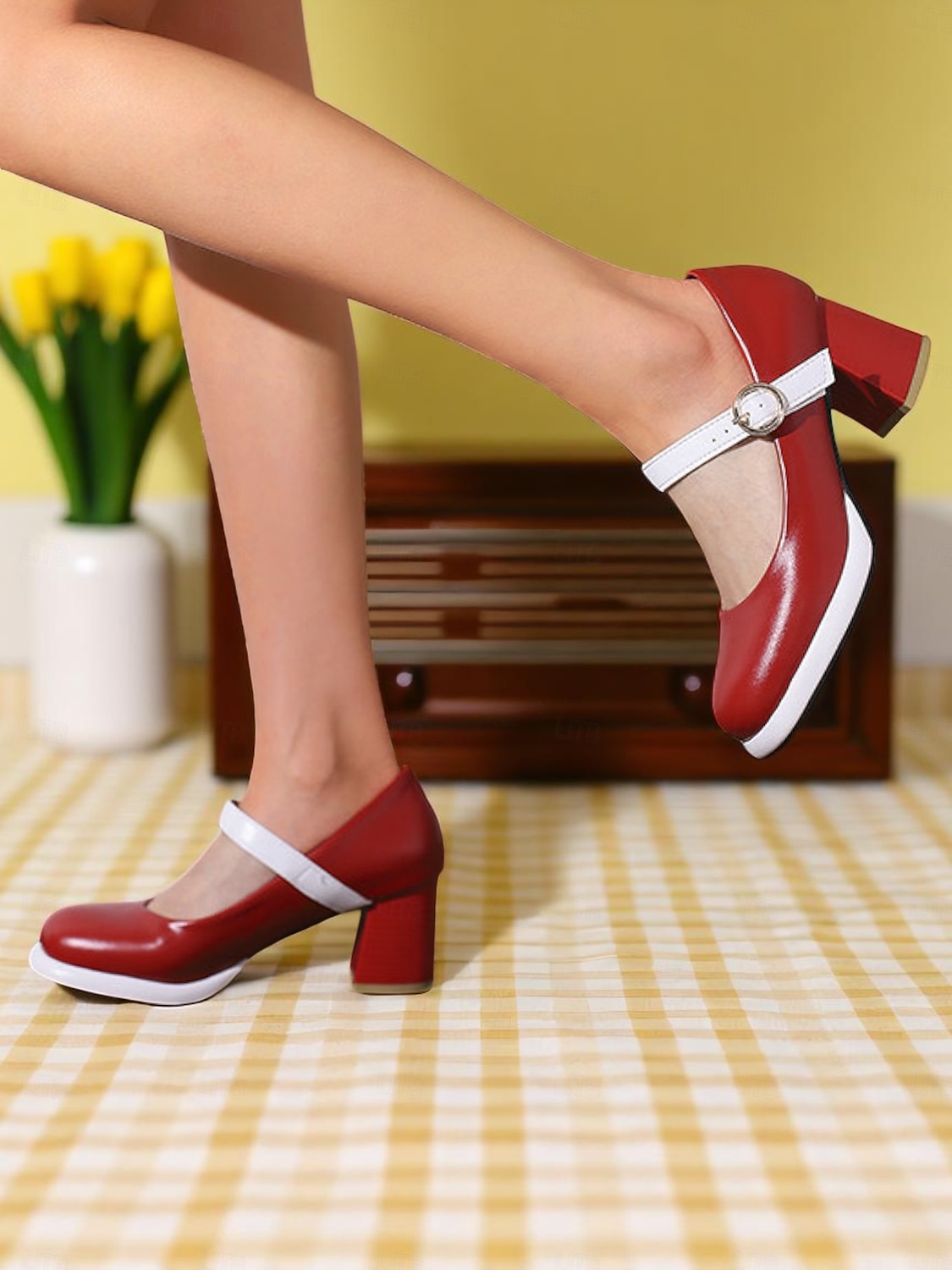 Tacones Mary Jane mod de los años 50 para mujer: zapatos retro de tacón grueso con punta redonda en azul y blanco con correa para atuendos vintage, fiestas de té o uso diario. 2026 - $54.99 –P2