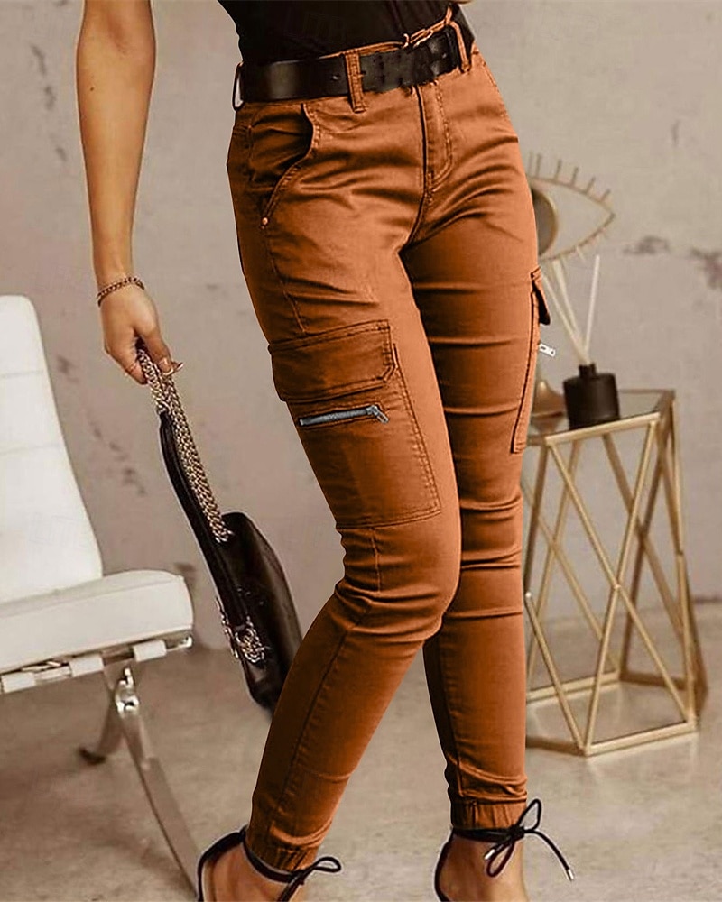 Women's Cargo Pants Pants Trousers Fashion Streetwear Full Length Natural Solid Colored Pocket Comfortable Micro-elastic Sports & Outdoor Daily Wear Dark Brown Black Light Green Army Green Spring Fall 2025 - $24.99 –P12
