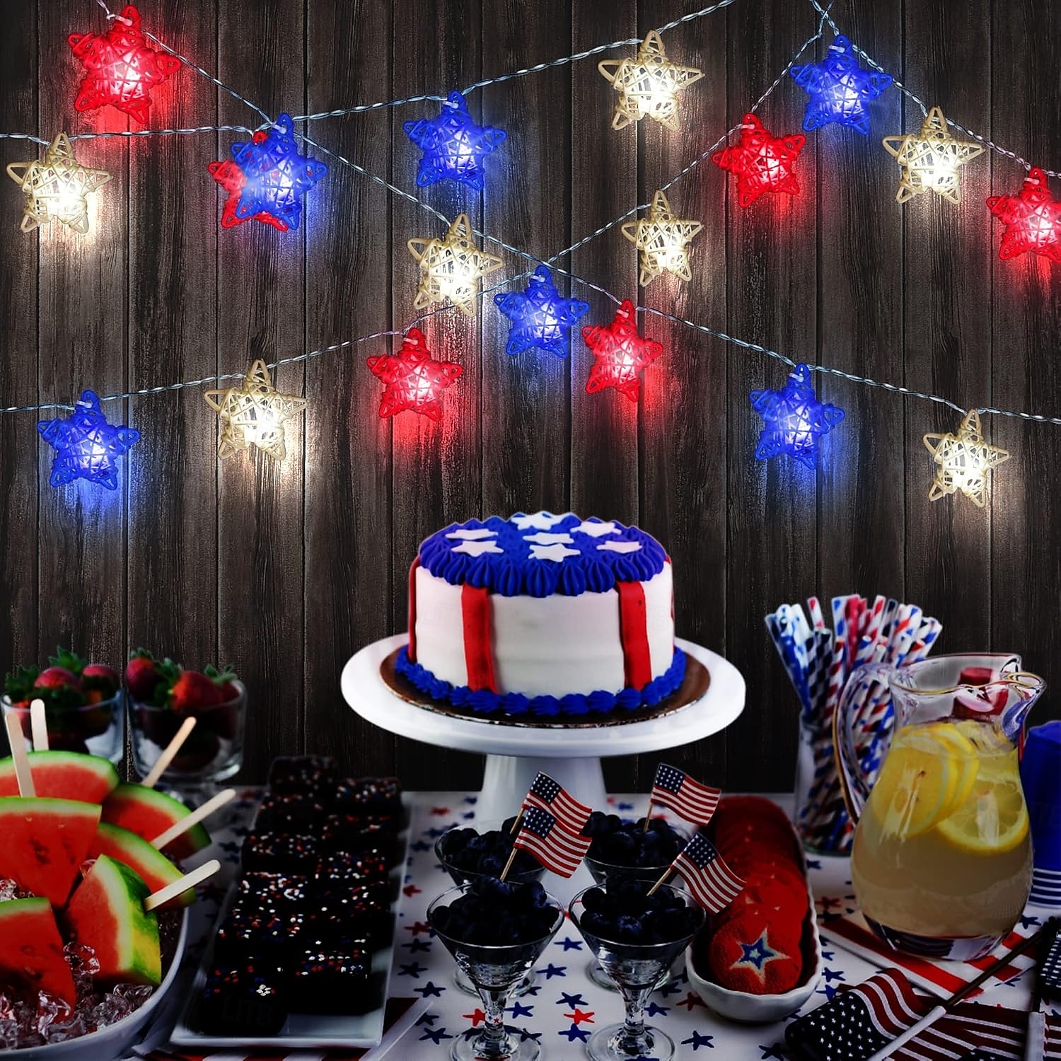 1 Pc 3M-20 LED Star String Lights Red, White, Blue Vine Weaving Pentagram Light String July 4th Independence Day Party Patriotic Atmosphere Decorative Light AAA Battery Box 2025 - $14.49 –P17