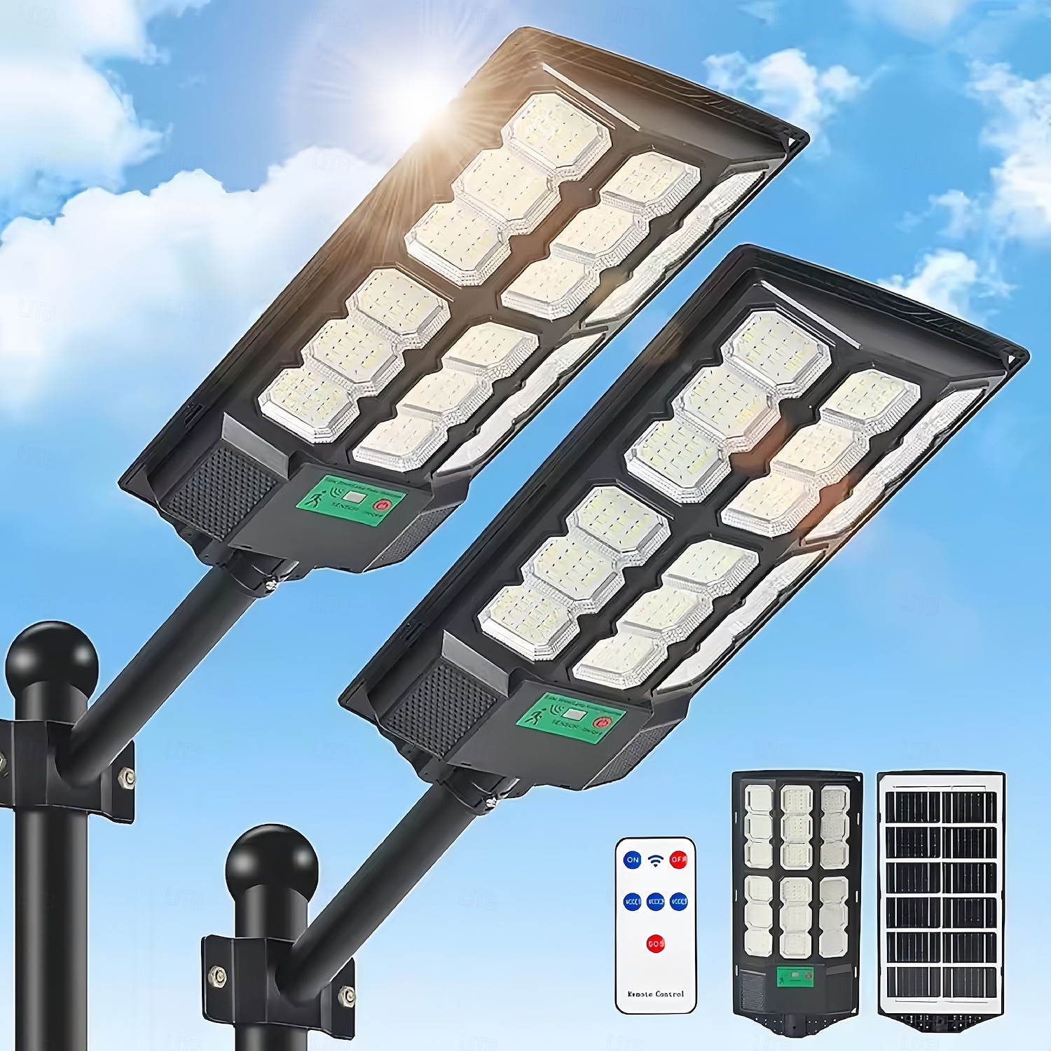 Solární pouliční osvětlení venkovní vodotěsné LED parkoviště senzor pohybu dálkové ovládání od soumraku do úsvitu 1 ks 2025 - $27.99 –P1