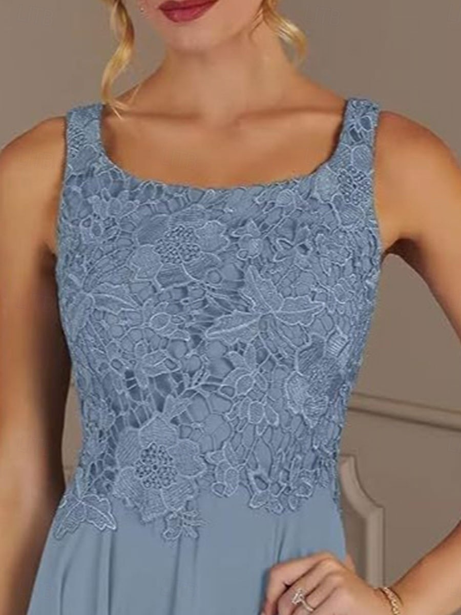 Zweiteilig Kleid-Sets Brautmutterkleid Elegant Einfach Quadrathals Bodenlang Chiffon Ärmellos mit Einfarbig 2025 2025 - $119.99 –P3