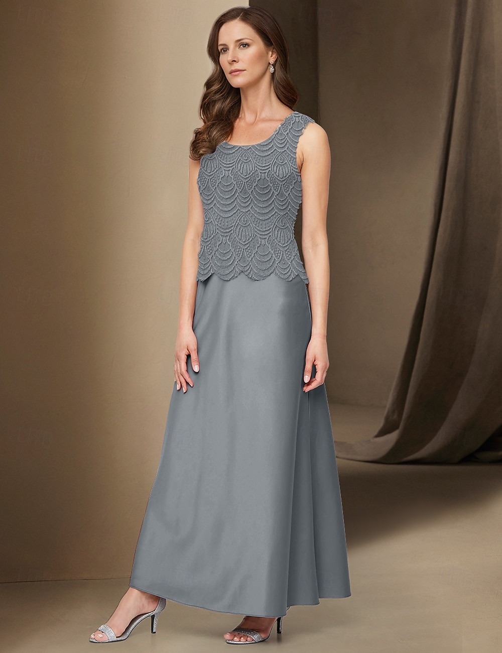 A-Linie 3-teiliges Kleid für die Brautmutter, elegant, schlicht, lässig, U-Boot-Ausschnitt, knöchellang, Satin, lange Ärmel mit Spitze 2025 2025 - $139.99 –P5