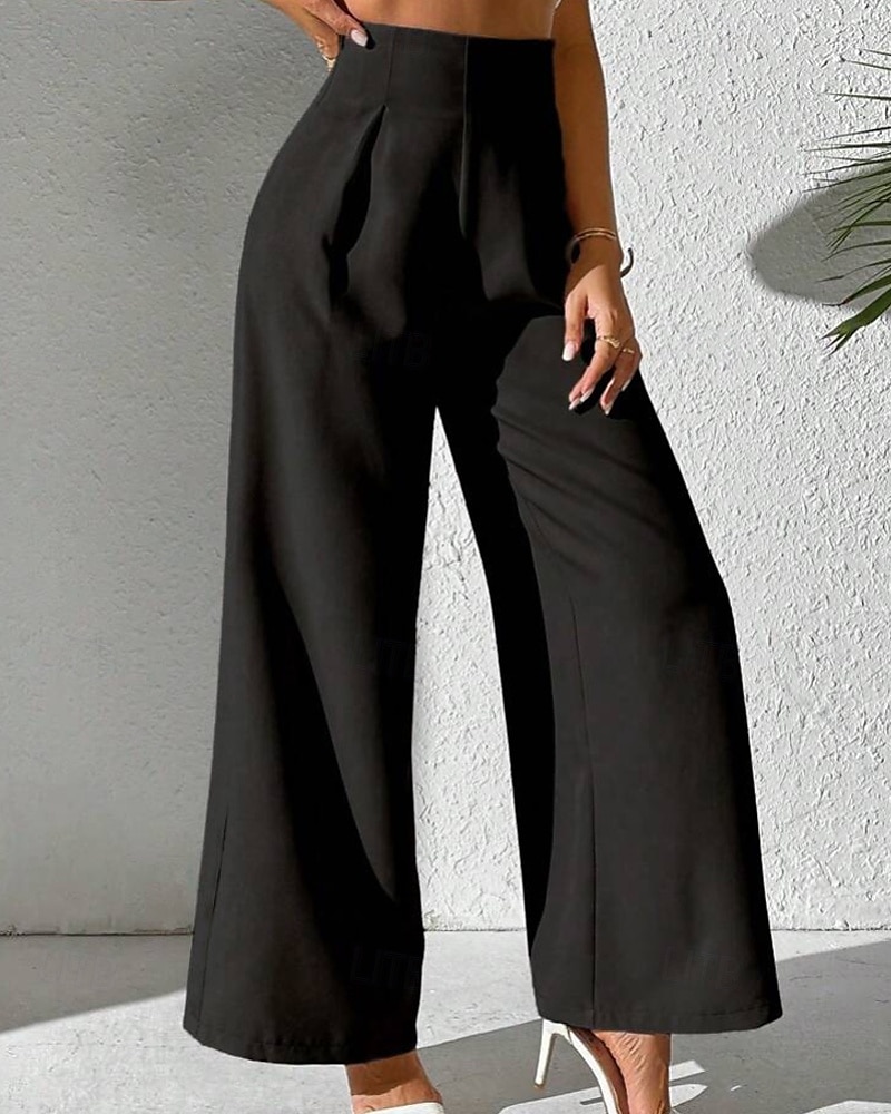 Femmes Slacks Pantalon palazzo Mode Streetwear Longueur complète Naturel Uni Taille Élastique Extérieur Confortable Fête Week-end Abricot Noir Blanche Beige Automne Coupe régulière de 2025 ? $17.99 –P9
